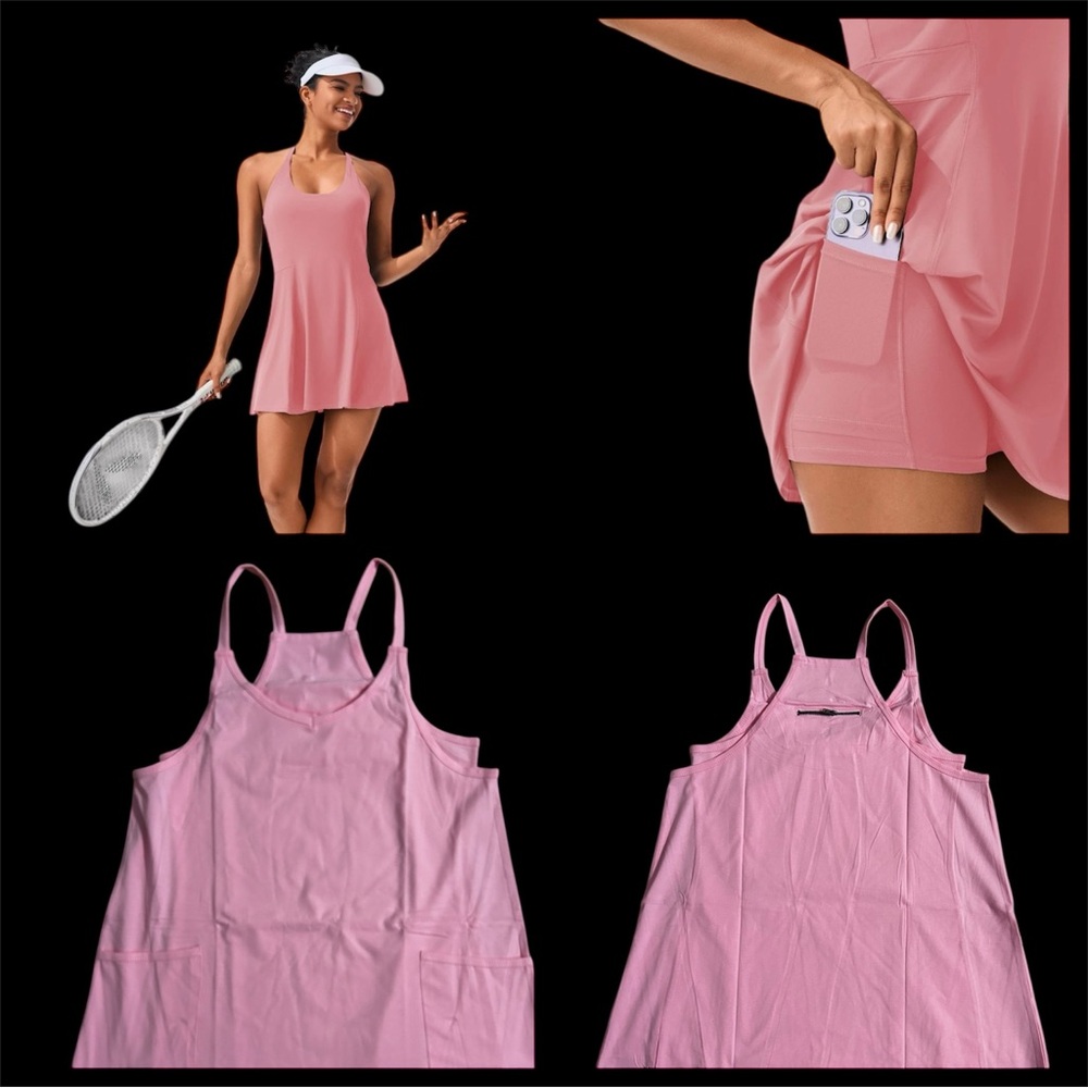 Pink Tennis Dress with Pockets & Shorts